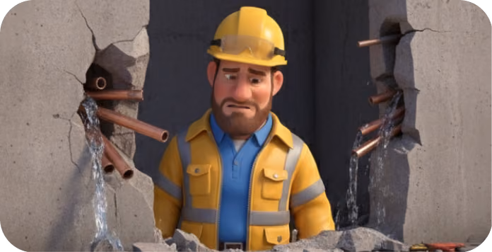 Damaged pipes leaking through cracked concrete