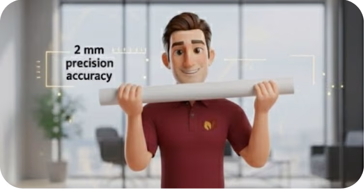 Illustration showing a pipe highlighted for 2 mm precision accuracy