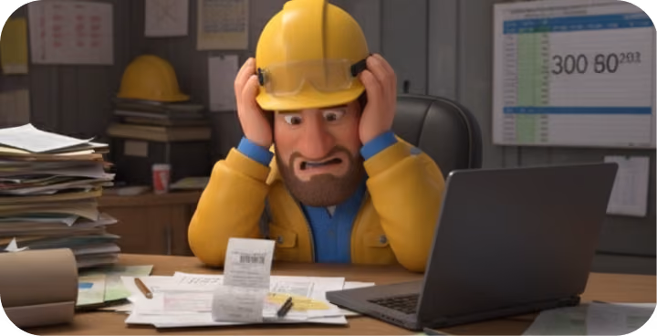 Site supervisor stressed over project delays at a desk